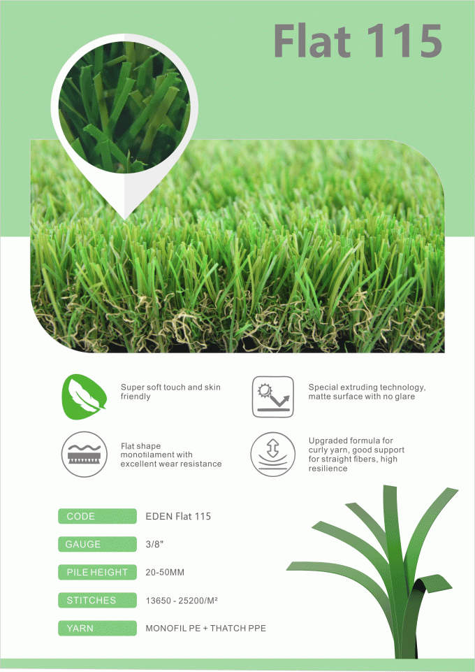 สวนประดิษฐ์ หญ้าเทียม หญ้าเทียม แบน เส้นใยเดี่ยว ความสูง 35 มม. 0